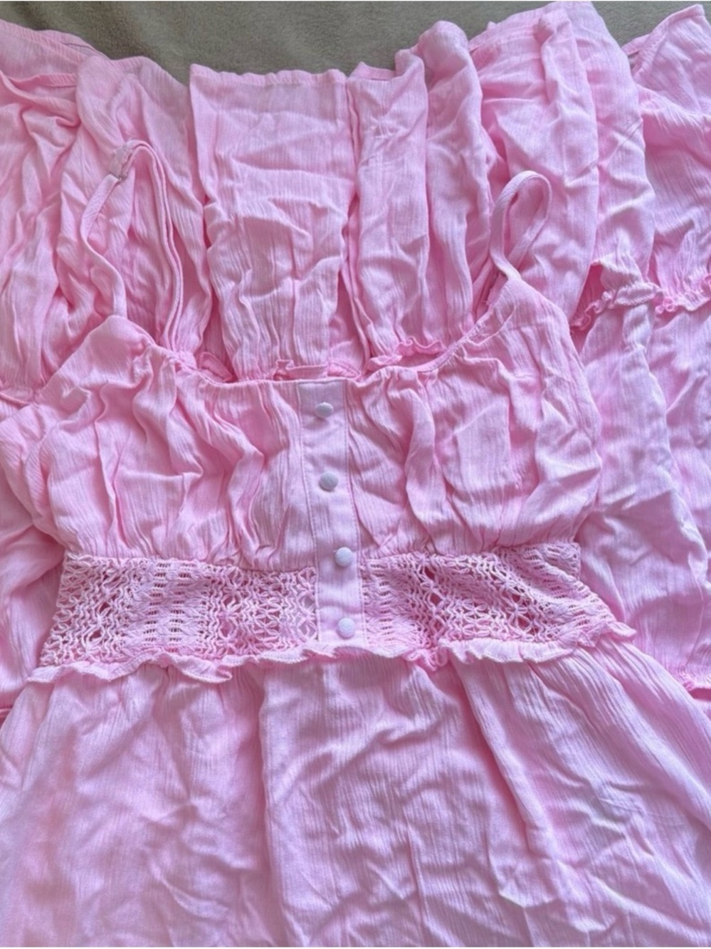 Light Pink Smocked Button-Front Summer Dress